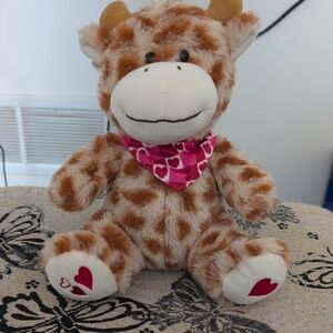 Plush Giraffe Stuffed Animal Toy with Pink & Red Heart Bandana